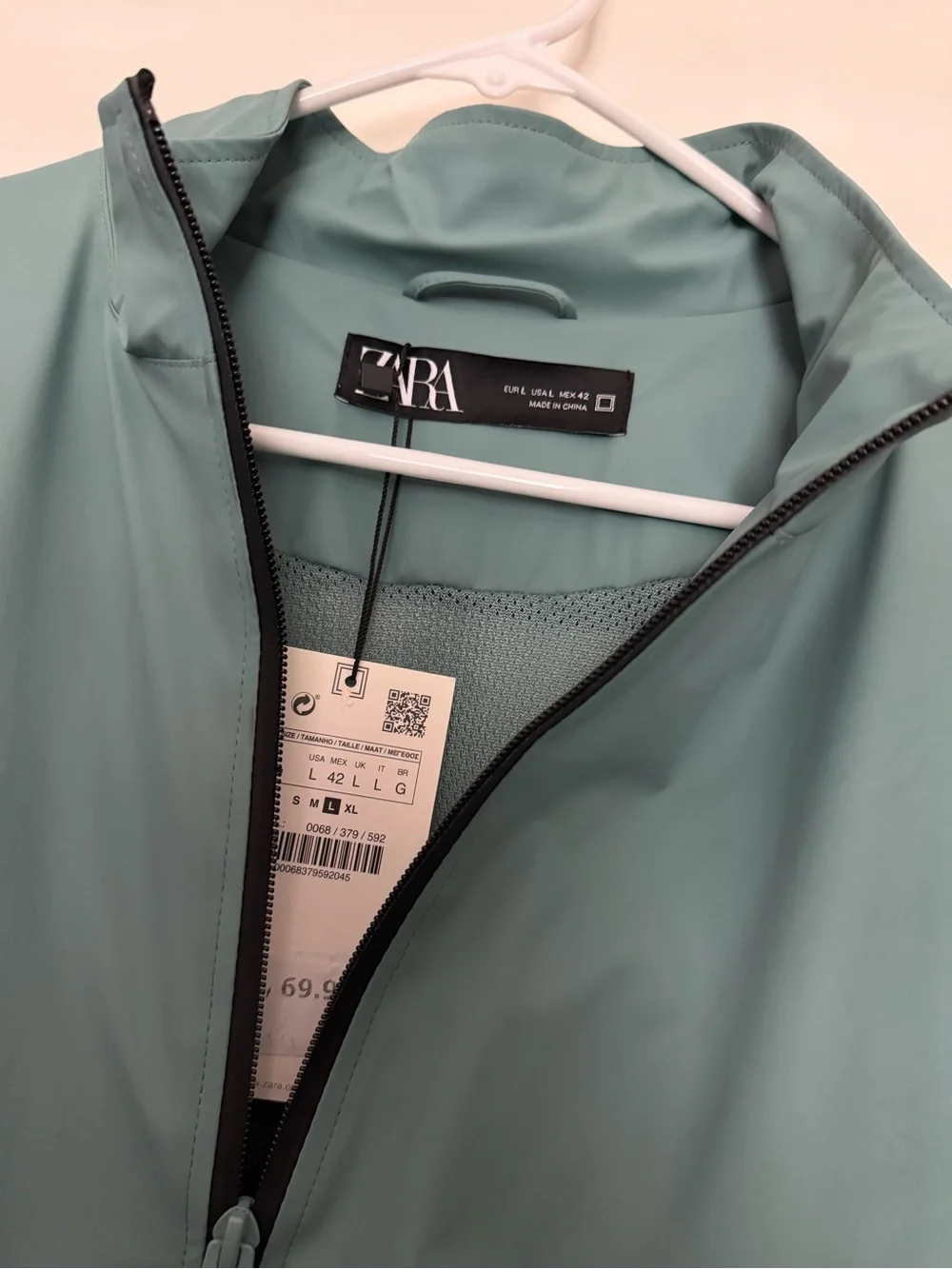 ZARA Mint Green Sport Lightweight Zip Jacket NWT size L
